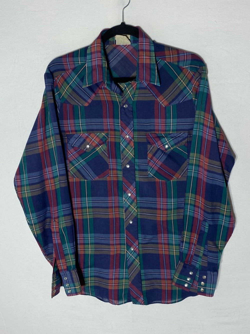 Vintage Lee Blue Red Green Plaid Pearl Snap Western Shirt M Cowboy Stampede